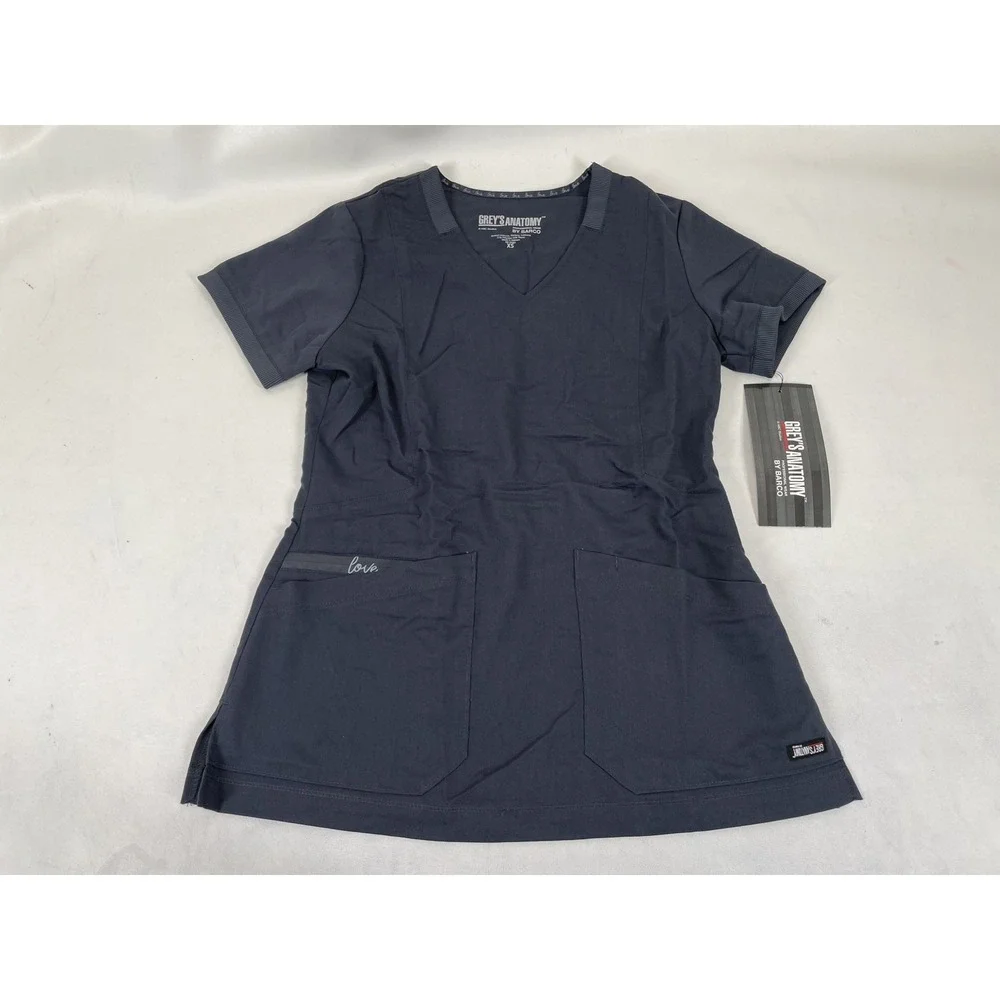 Greys Anatomy‎ Barco Scrubs 4PKT V Neck Love Top Womens Size XS Steel NWT